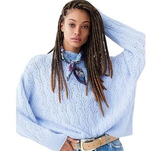 Anthropologie Maeve Landon Light Blue Pointelle Knit Sweater